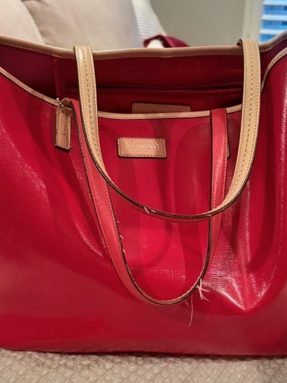 Coach Red Tote with Cream Trim